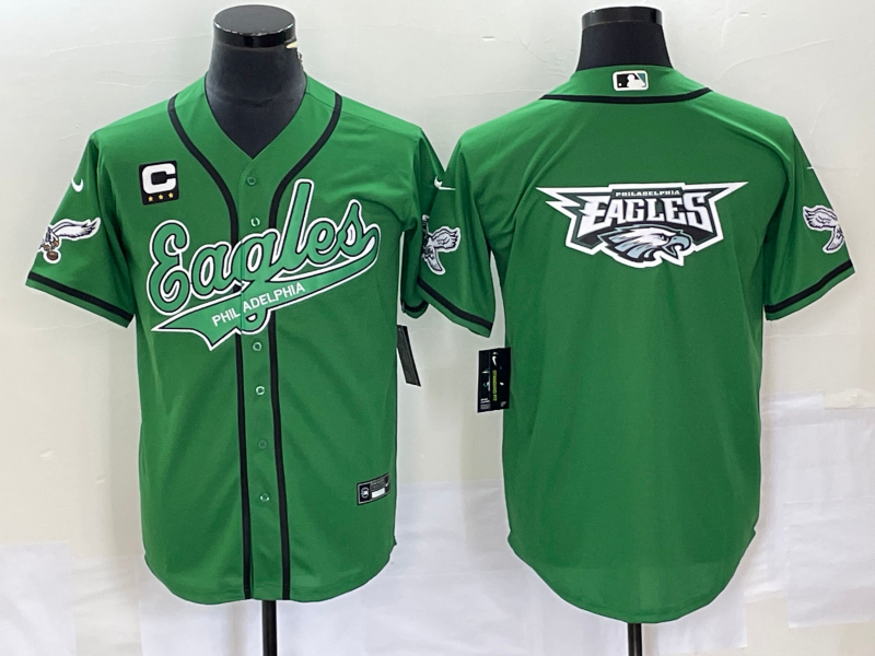 Men's Philadelphia Eagles Green With 3-star C Patch Team Big Logo Cool Base Stitched Baseball Jersey